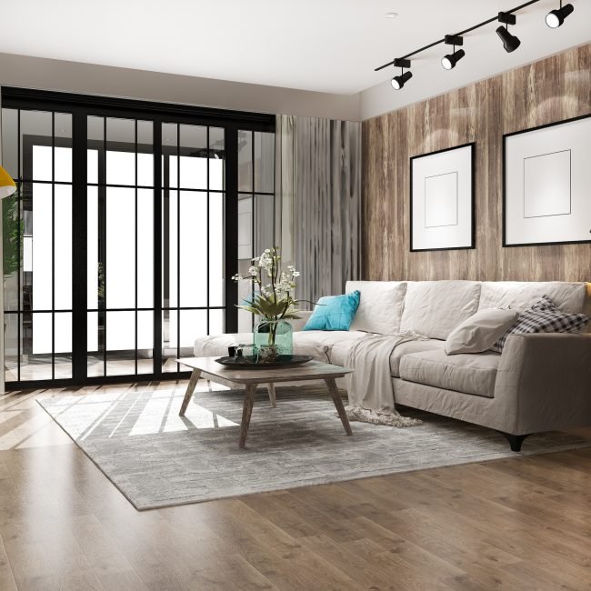 3d rendering loft luxury living room with bookshelf